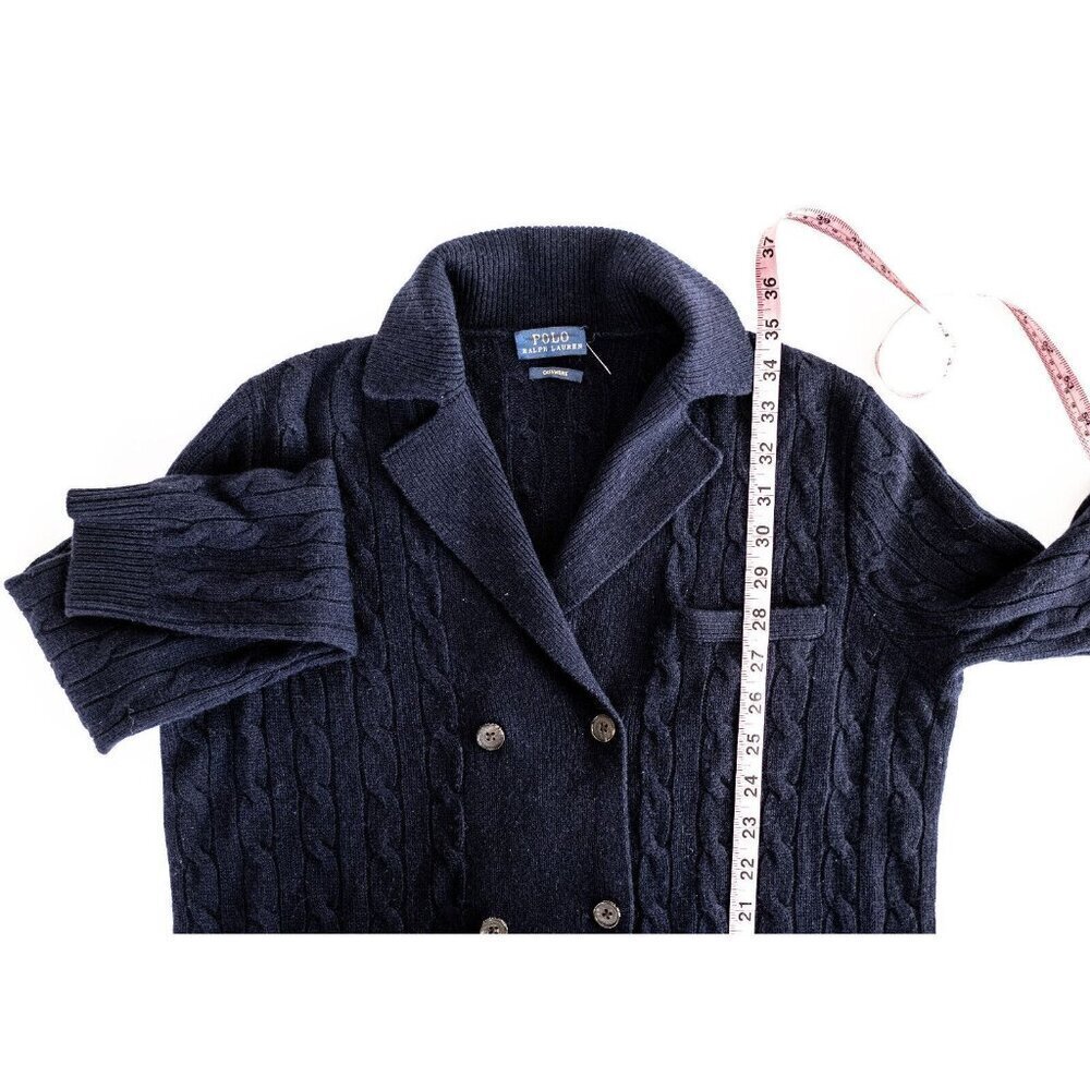 Polo Ralph Lauren 100% Cashmere Double Breasted Soft Cable Knit Navy Cardigan XS - Picture 8 of 11